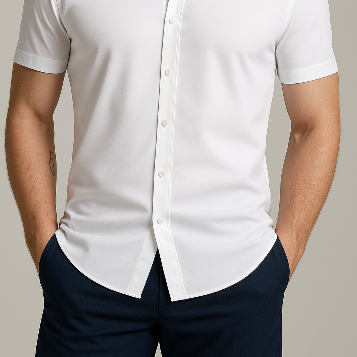 Non-Iron 4-Way Stretch Shirt with Transparent Buttons