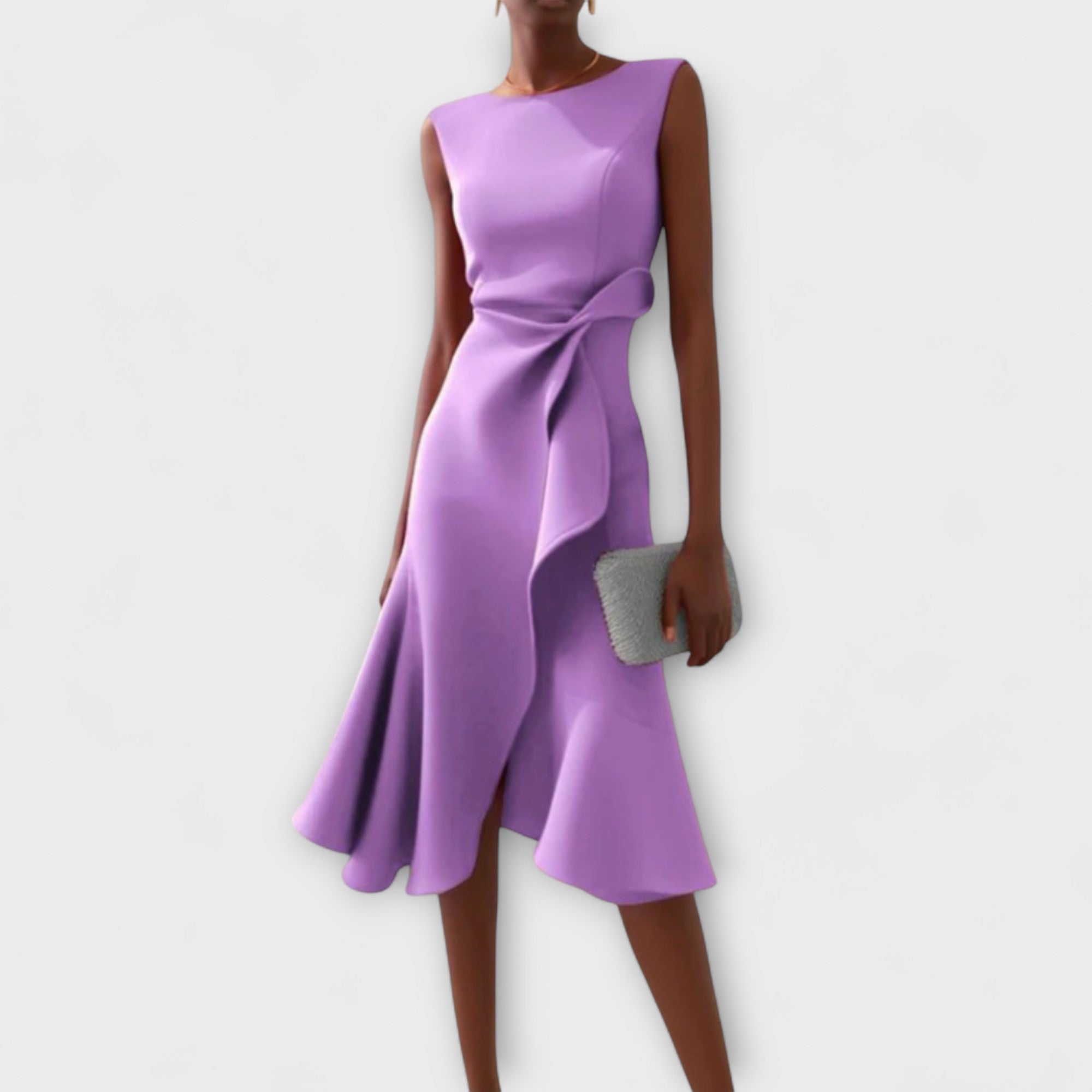 Women's Draped Asymmetric Midi Dress – Chic, Fluid Silhouette