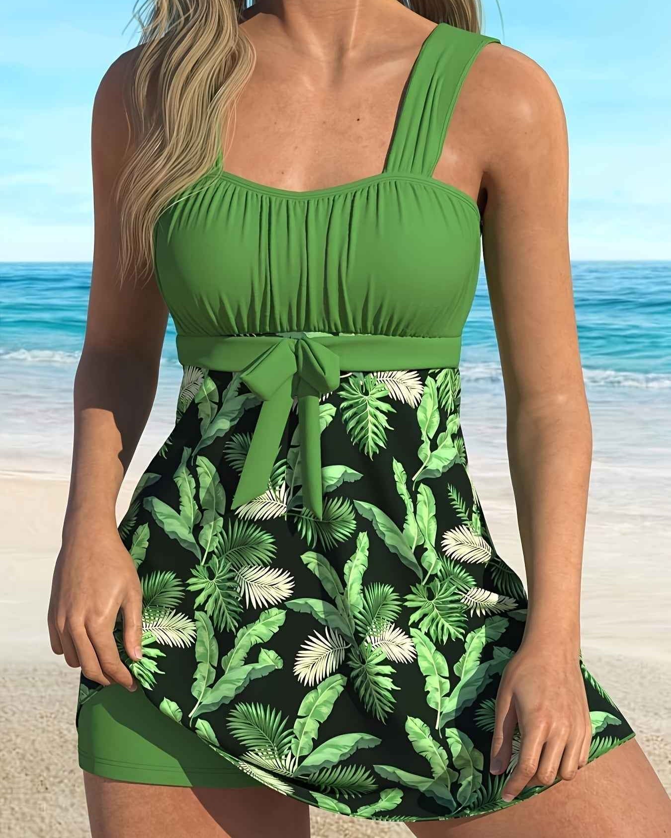 Women > Swimwear : Women's Nora Plant Print Tankini Set – Colorful Botanical Swimwear in van Paper Favor