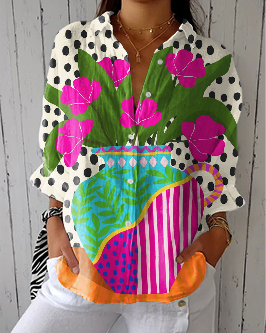 Clothing > Blouses : Amara | Blooming Vase Blouse in Multicolour van DUUWE