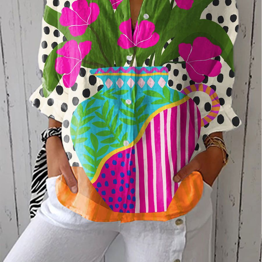 Clothing > Blouses : Amara | Blooming Vase Blouse in Multicolour van DUUWE