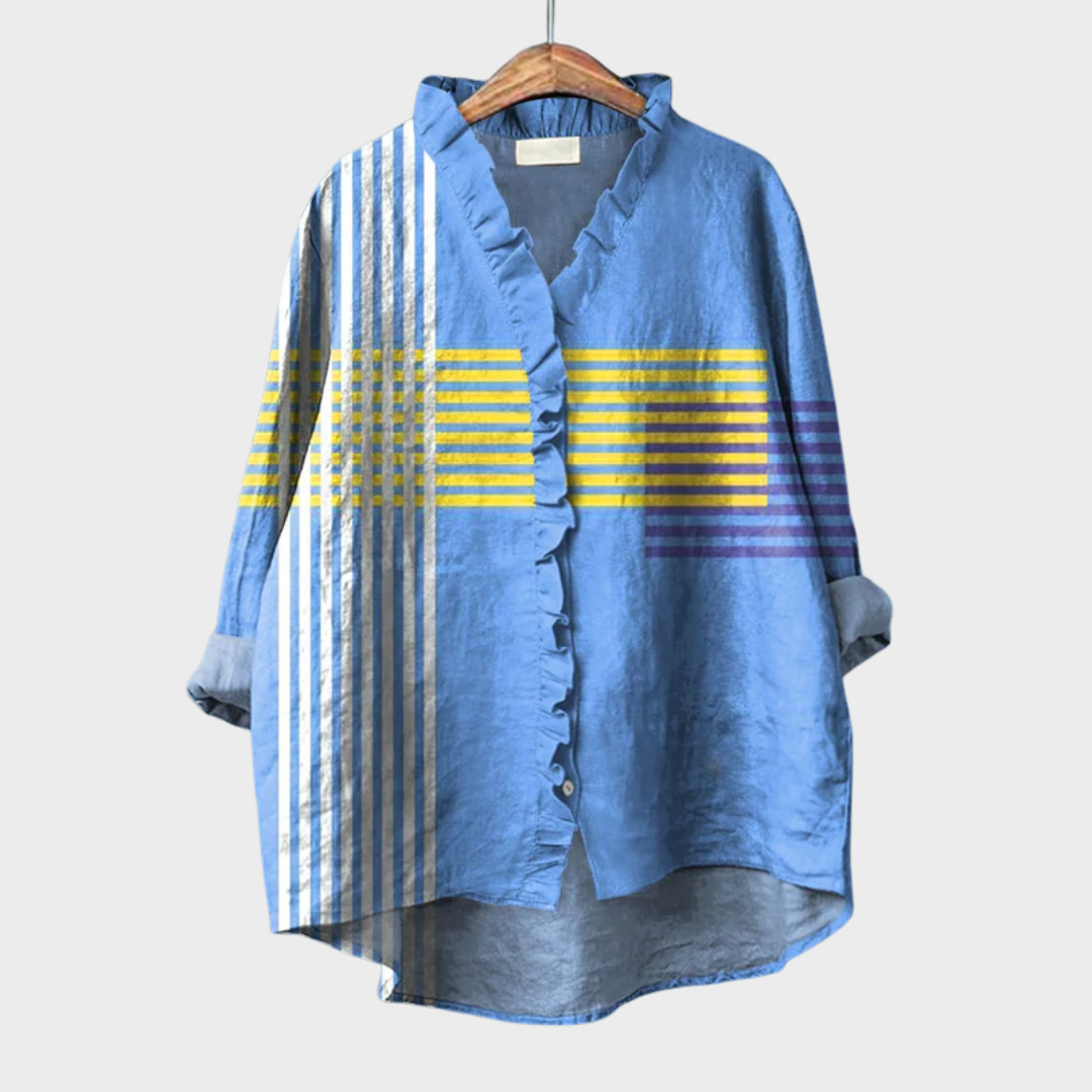Blouse : Mia | Elegant Breezy Summer Blouse in Blue van Paper Favor