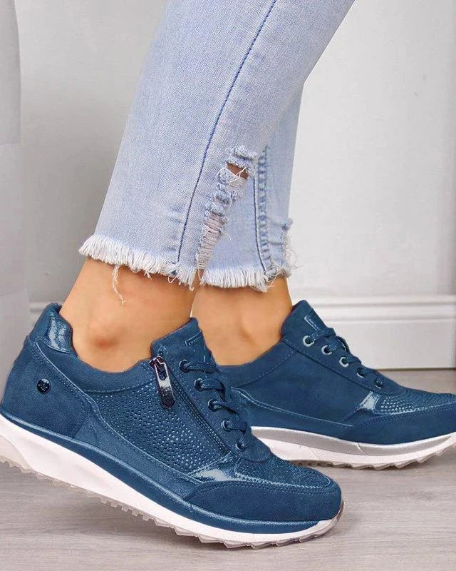 : Ginette - Zip-Up Orthopedic Sneakers in Blue van Paper Favor