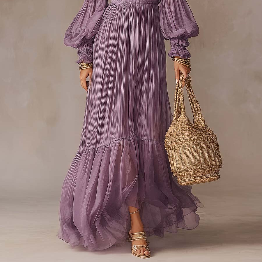 Women's Ready Romantic Off-Shoulder Pleated Maxi Dress