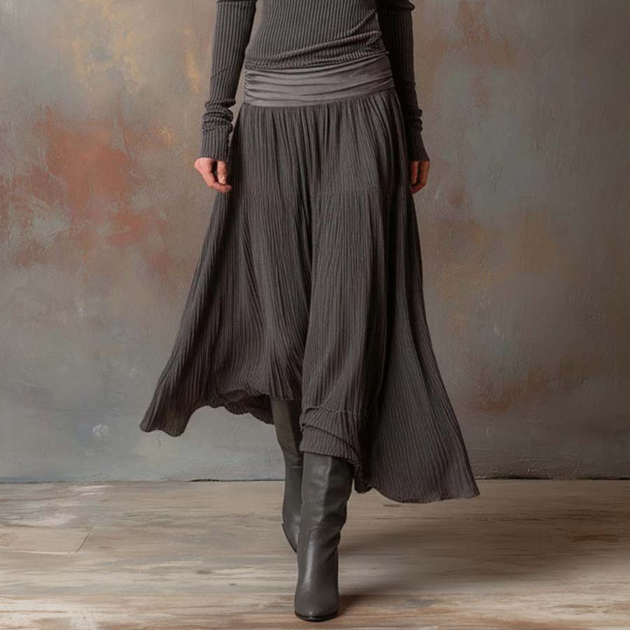 Long Sleeve Midi Dress : Felicity | Luxury Ribbed Sweater Dress in Grey van Paper Favor