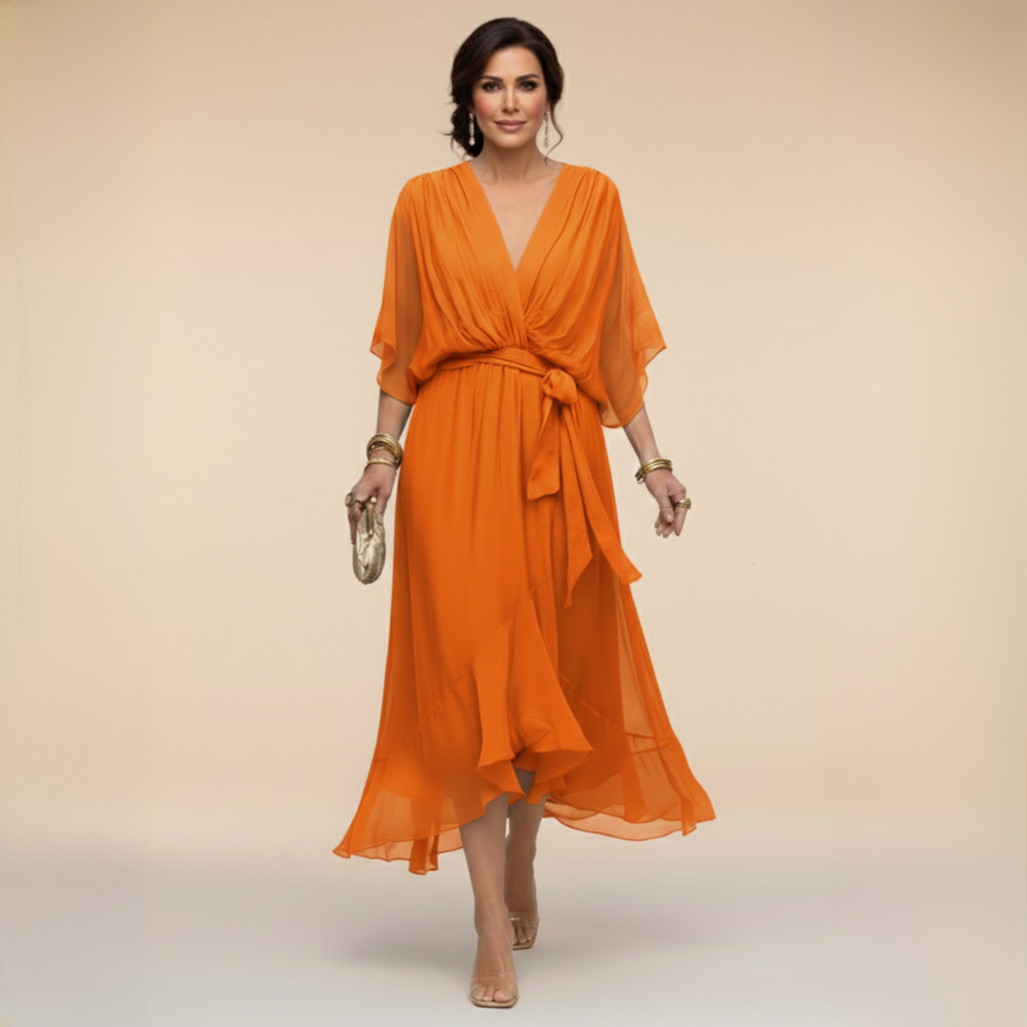 -Opal™ | V-Neck Elegant Midi Dress-