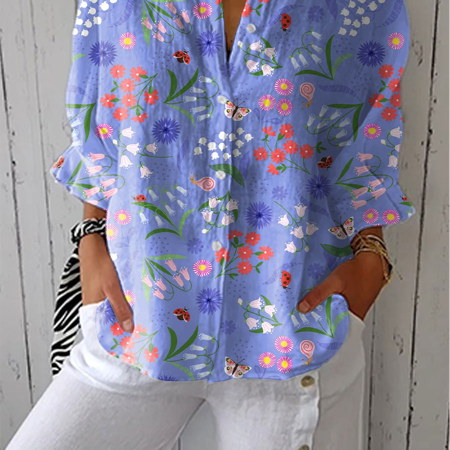 Clothing > Blouses : Felicia | Bloom Meadow Blouse in Purple van DUUWE