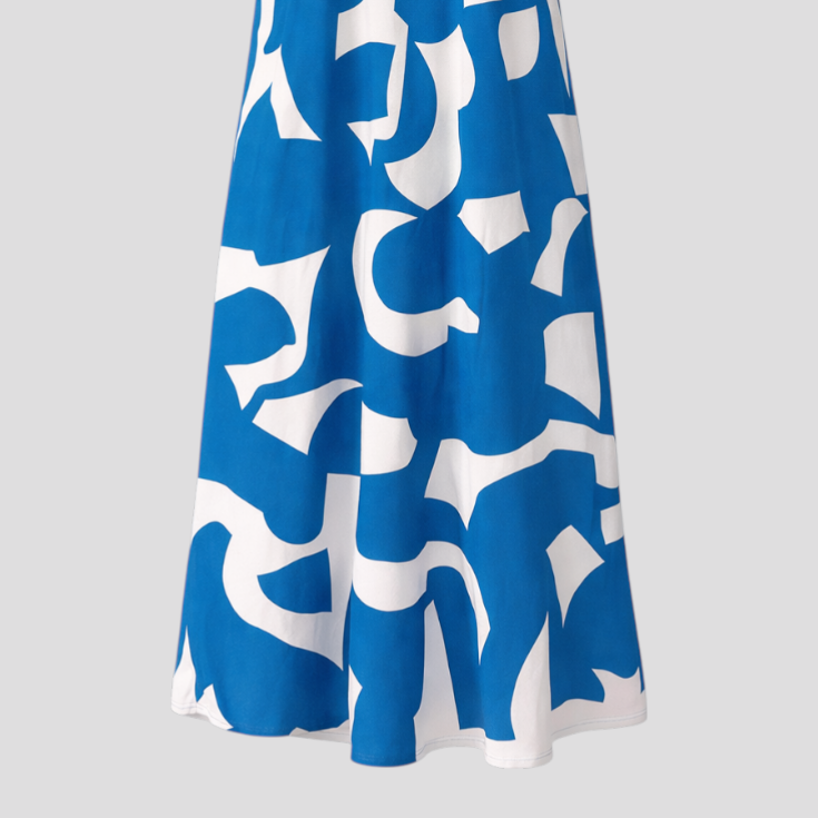 Elegant Women's V-Neck Printed Polyester Maxi Dress