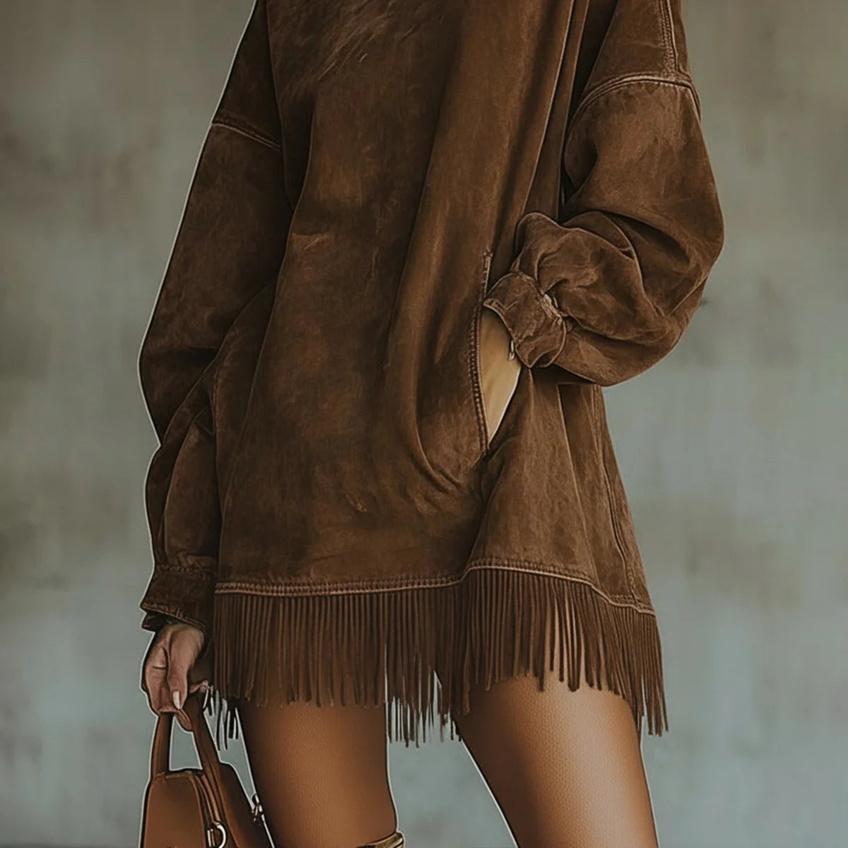 Sheri Cozy Suede Fringe Dress — Effortless Style and Soft Comfort