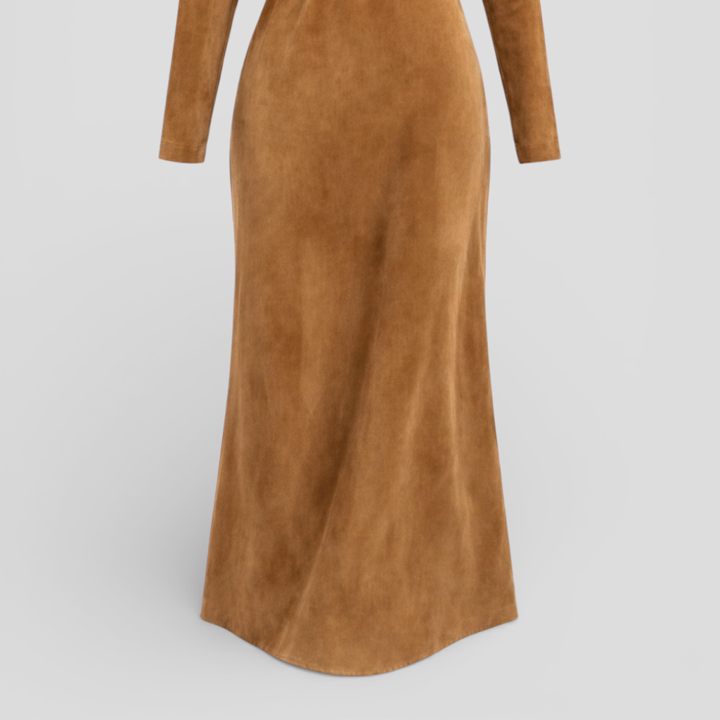 Women's Simple and Elegant Maxi Polyester Dress with Bow Tie