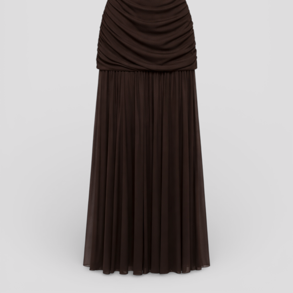 Women's Elegant Brown Pleated Mesh Bodycon Dress