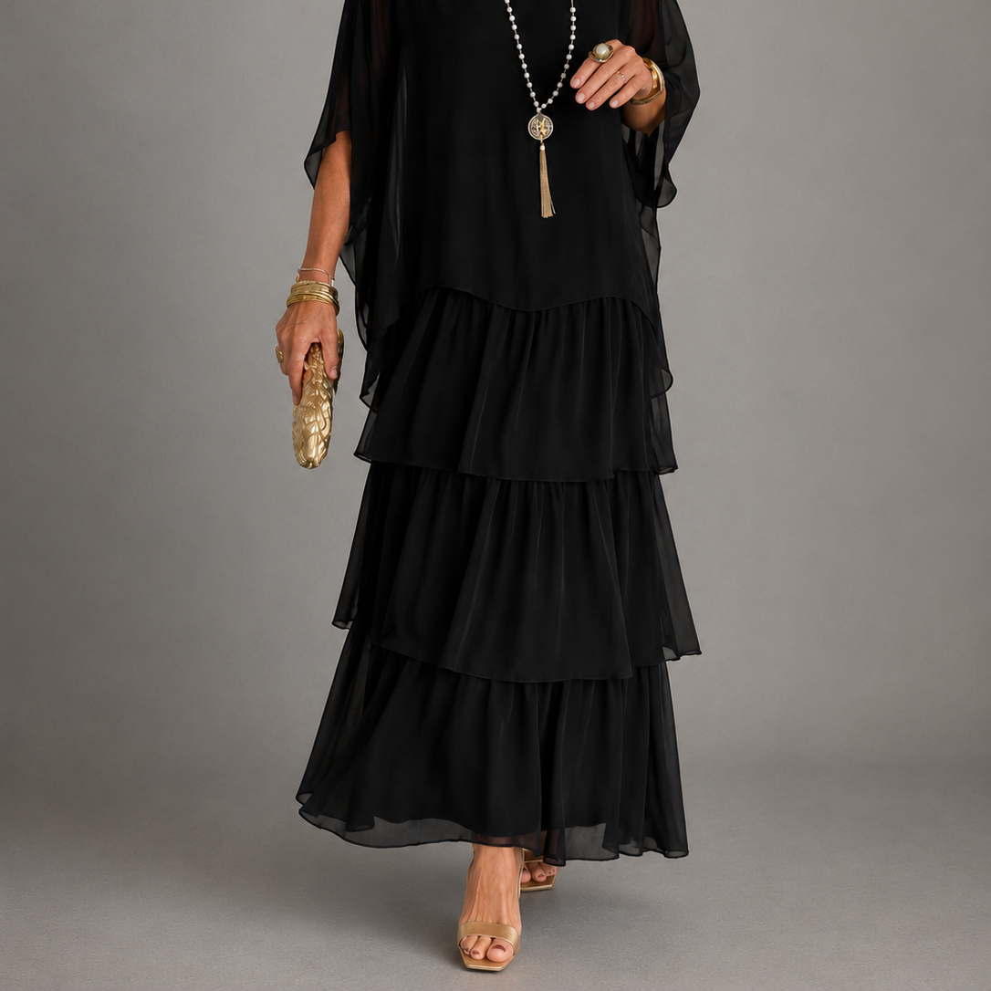 Clothing > Dresses : Lara™ | Elegant Flowing Maxi Dress in Black van Paper Favor