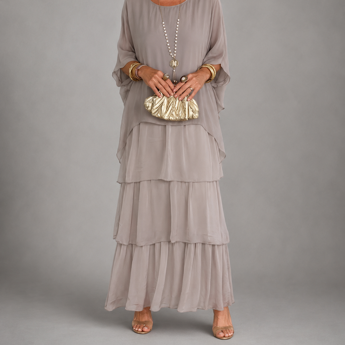 Clothing > Dresses : Lara™ | Elegant Flowing Maxi Dress in Gray van Paper Favor