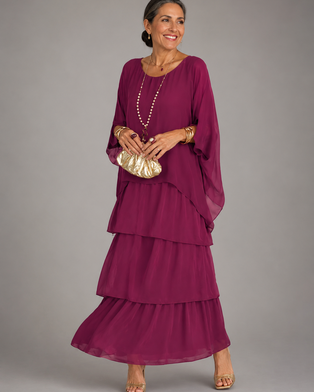 Clothing > Dresses : Lara™ | Elegant Flowing Maxi Dress in van Paper Favor