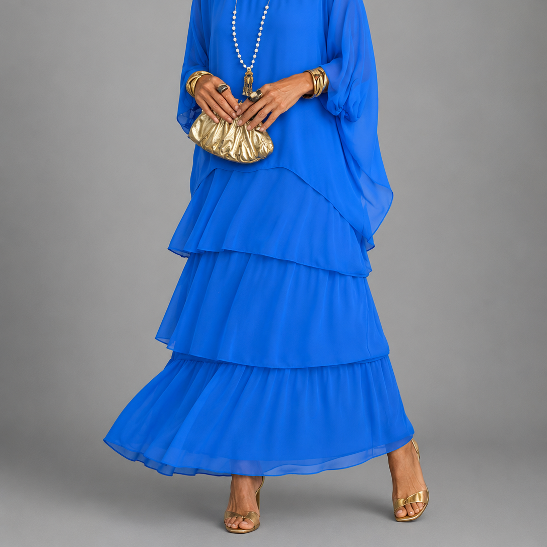 Clothing > Dresses : Lara™ | Elegant Flowing Maxi Dress in Blue van Paper Favor