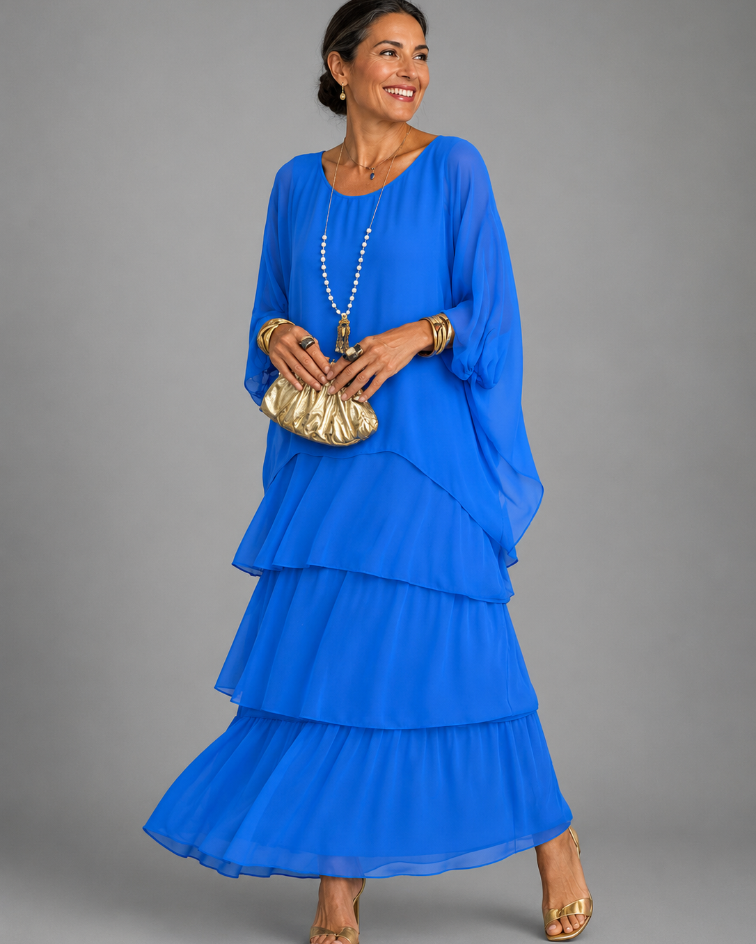 Clothing > Dresses : Lara™ | Elegant Flowing Maxi Dress in Blue van Paper Favor