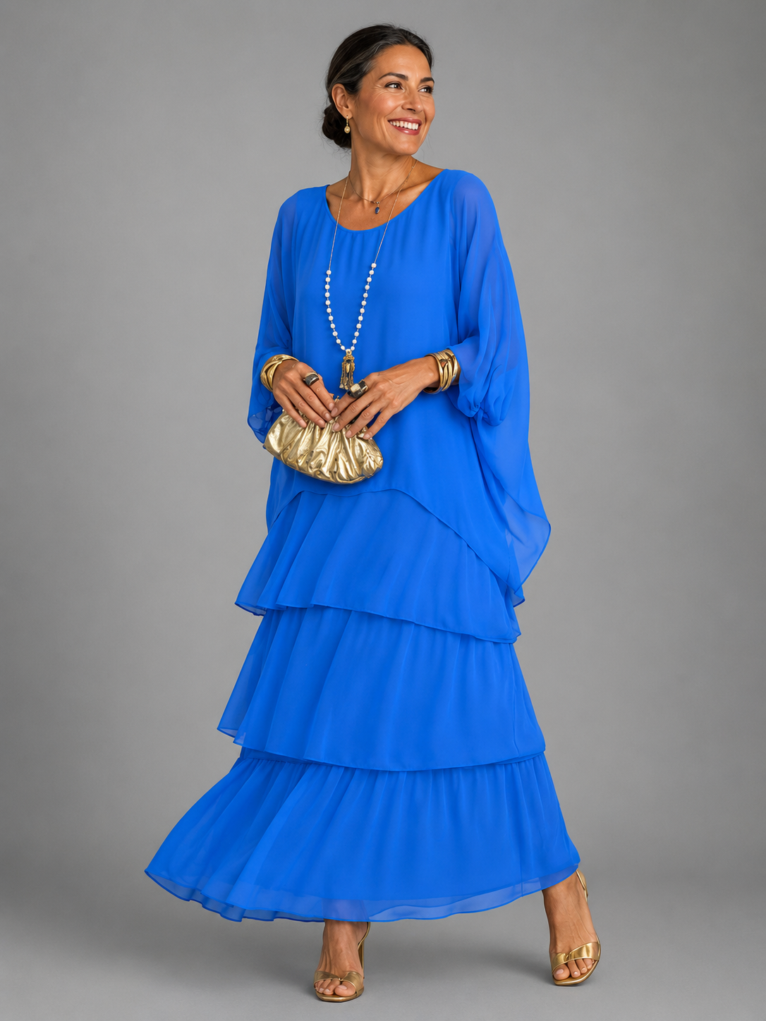 : Lara™ | Elegant Flowing Maxi Dress in Blue van Paper Favor