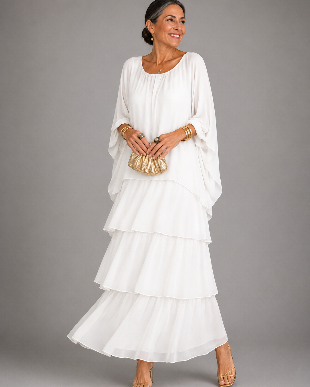 Clothing > Dresses : Lara™ | Elegant Flowing Maxi Dress in White van Paper Favor