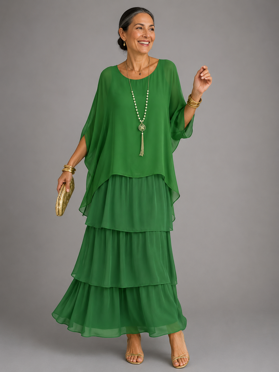 : Lara™ | Elegant Flowing Maxi Dress in Light Green van Paper Favor