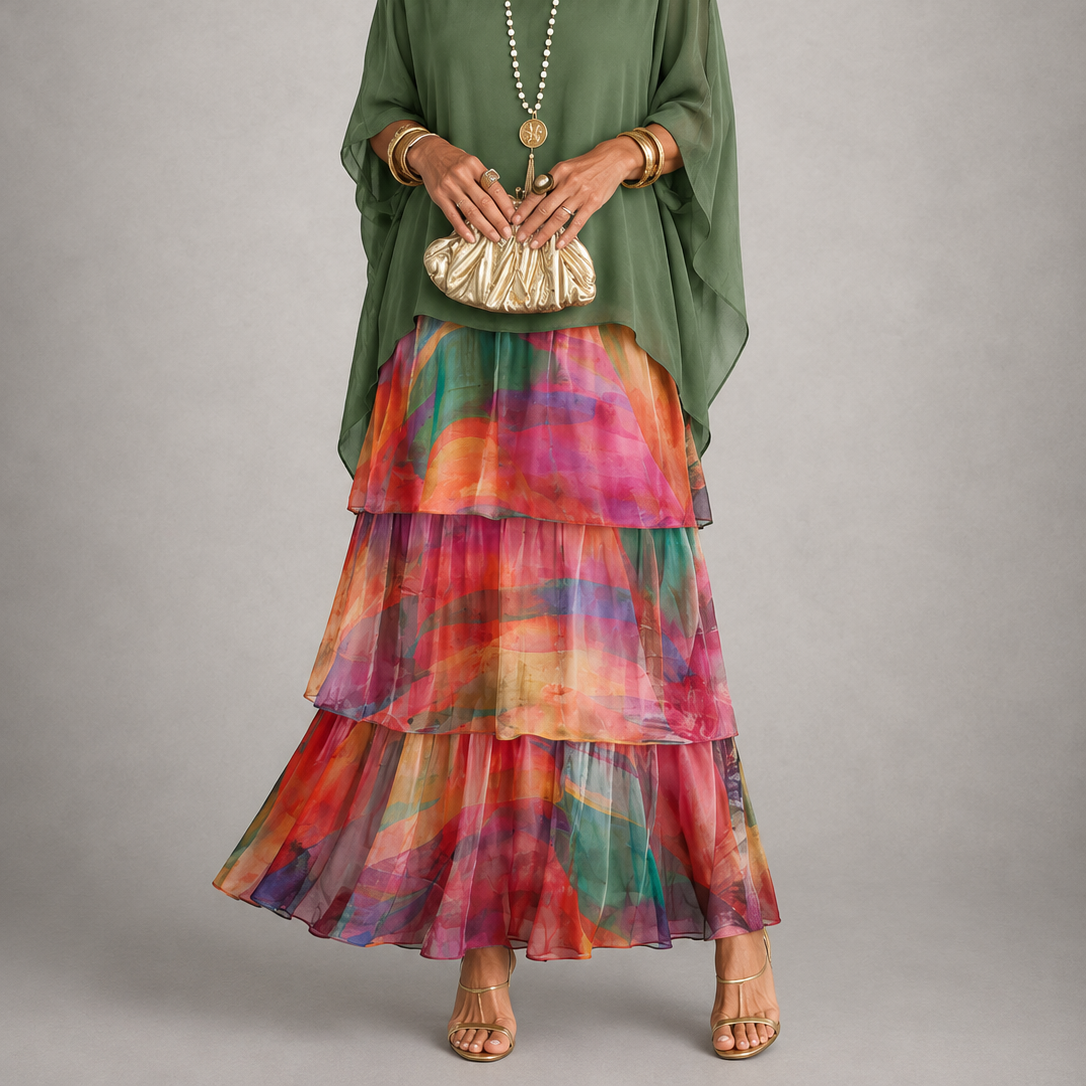 Clothing > Dresses : Lara™ | Elegant Flowing Maxi Dress in Multicolor van Paper Favor