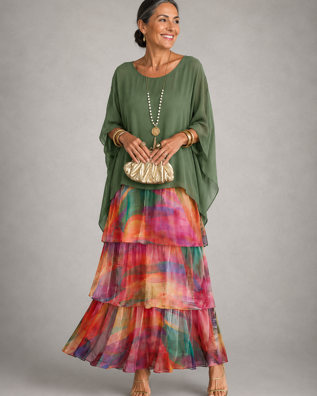 Clothing > Dresses : Lara™ | Elegant Flowing Maxi Dress in Multicolor van Paper Favor