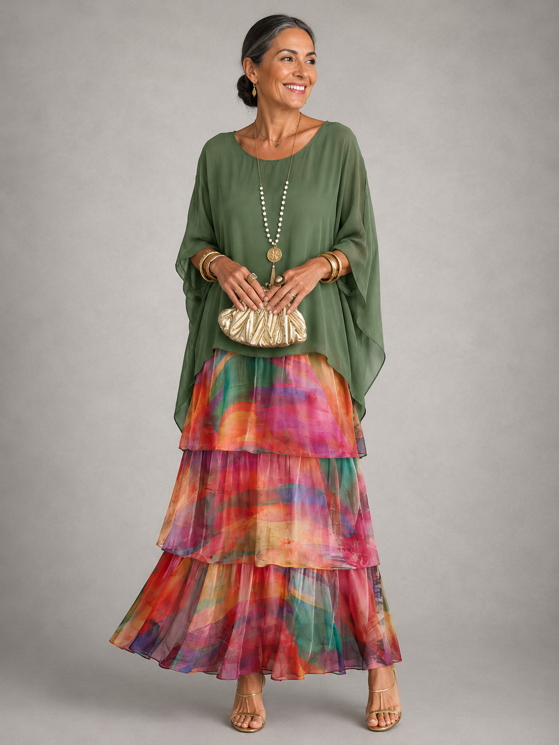 : Lara™ | Elegant Flowing Maxi Dress in Multicolor van Paper Favor