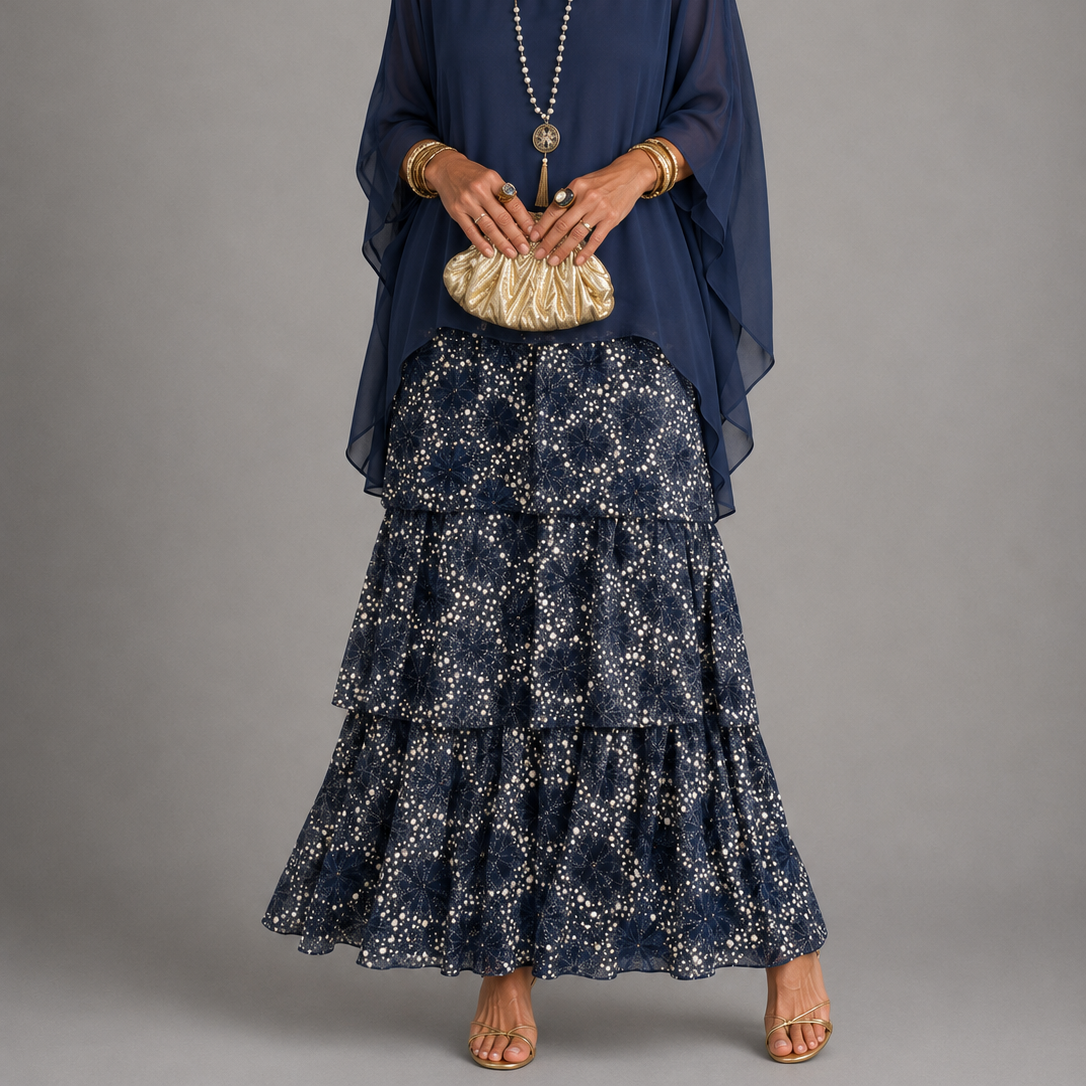 Clothing > Dresses : Lara™ | Elegant Flowing Maxi Dress in Dark Blue van Paper Favor
