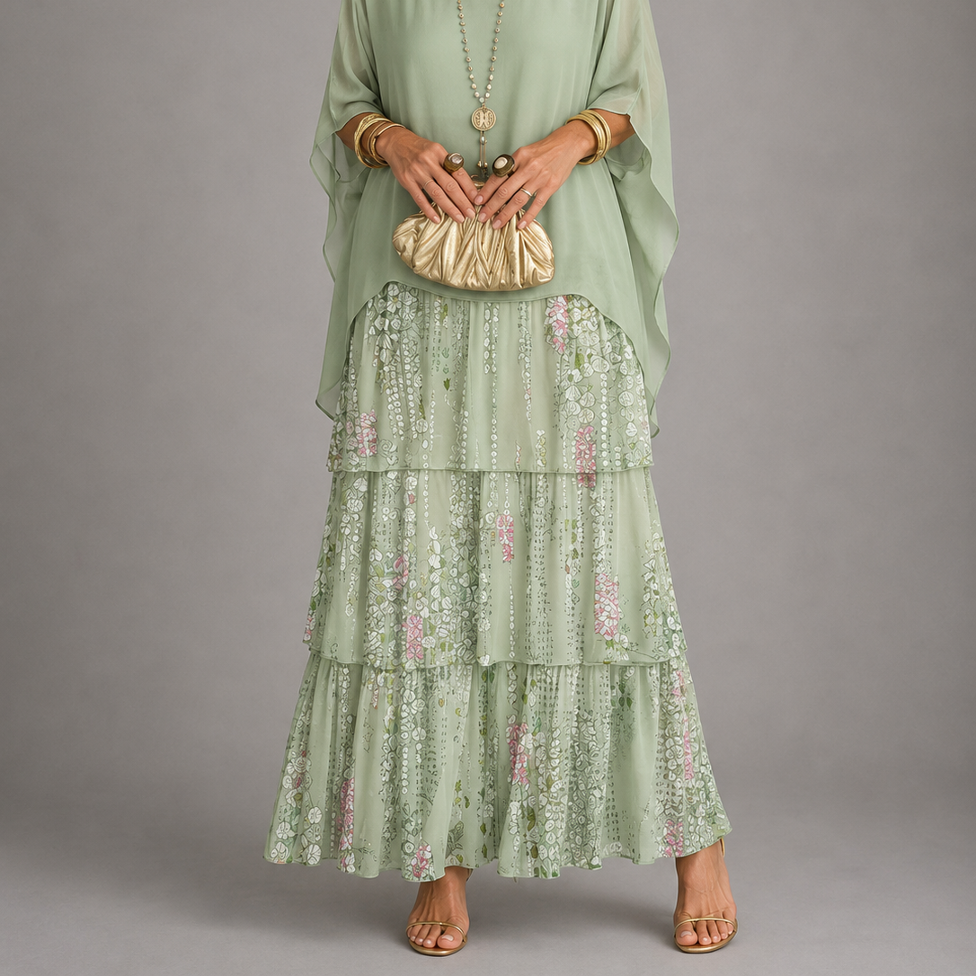 Clothing > Dresses : Lara™ | Elegant Flowing Maxi Dress in Whitish Green van Paper Favor