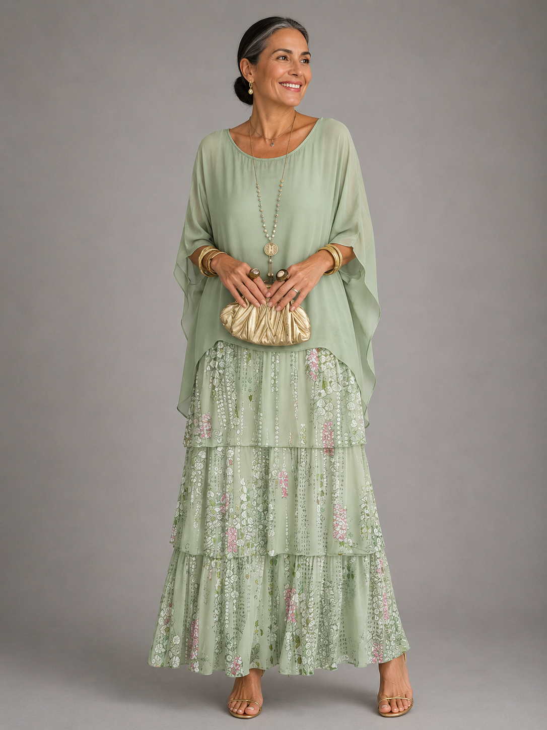 : Lara™ | Elegant Flowing Maxi Dress in Whitish Green van Paper Favor