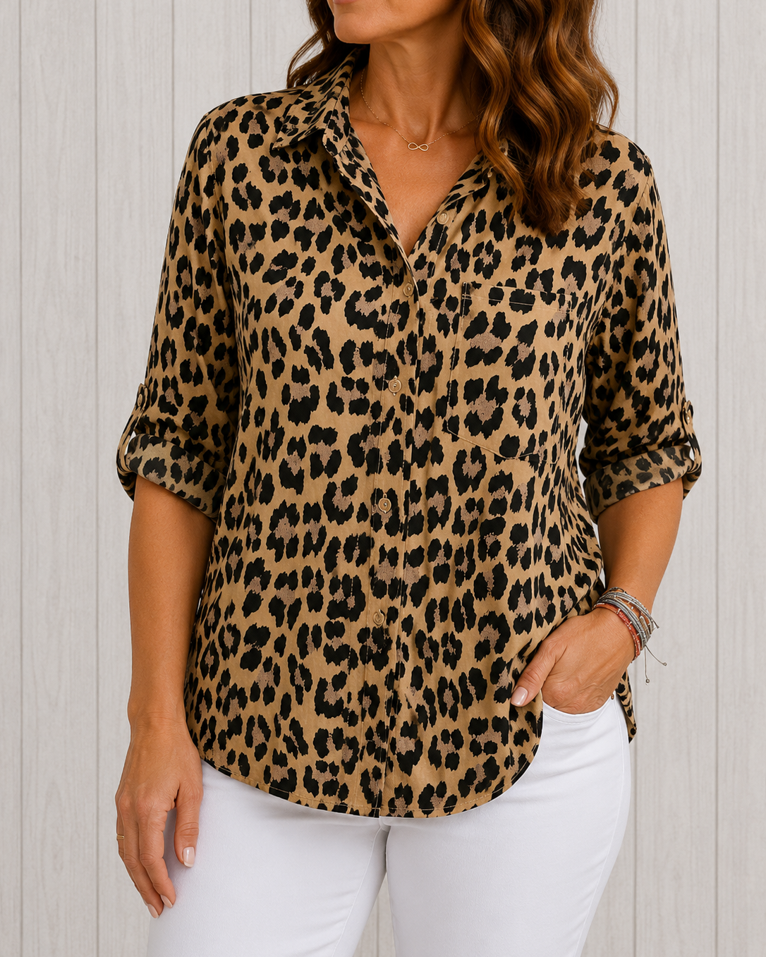 Clothing > Blouses : Casey™ | Stylish Leopard Print Blouse in Brown van DUUWE