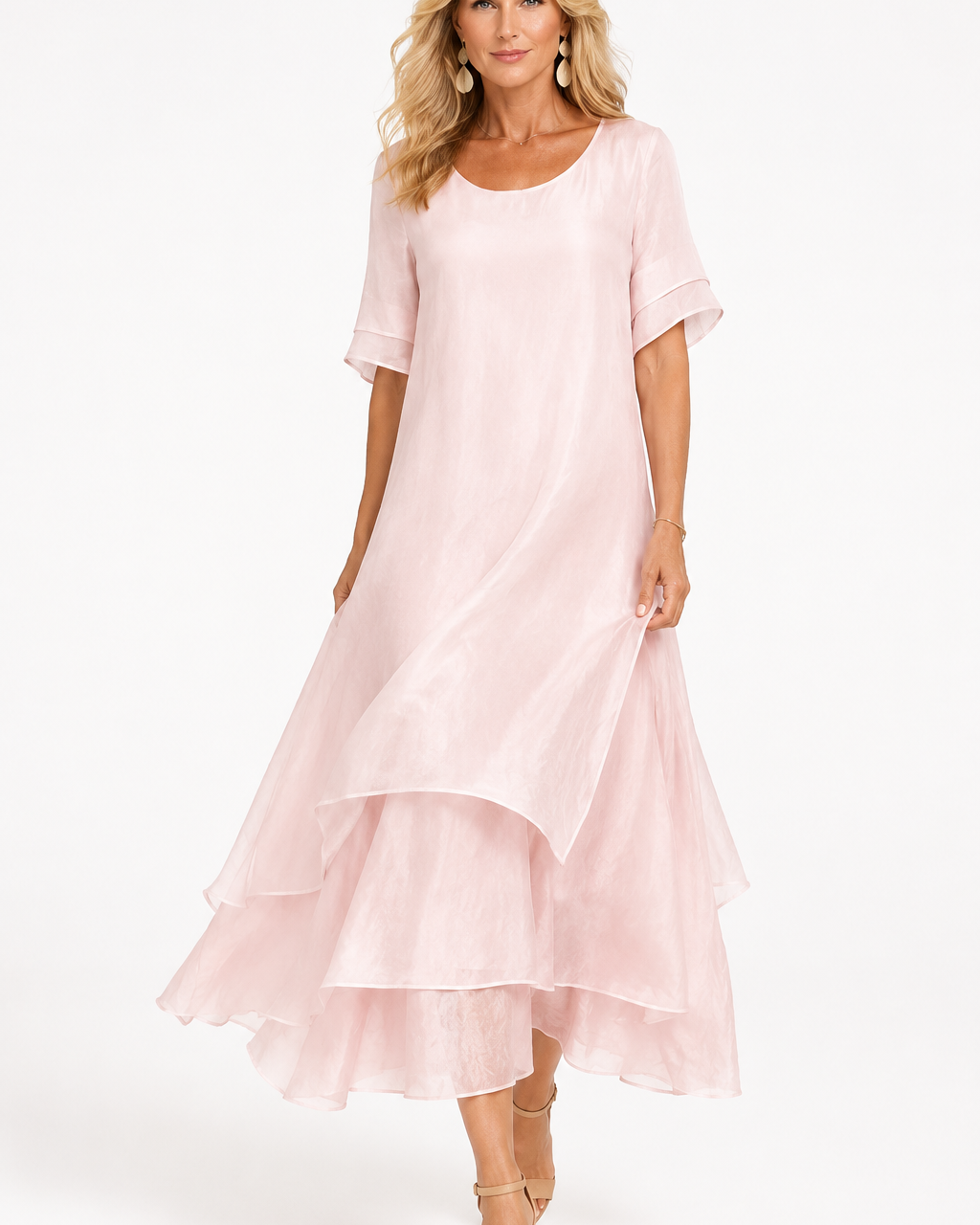 Dress : Women's Timeless Elegant Dress - Flattering Flowing Style in Pink (Almost sold out) van Paper Favor