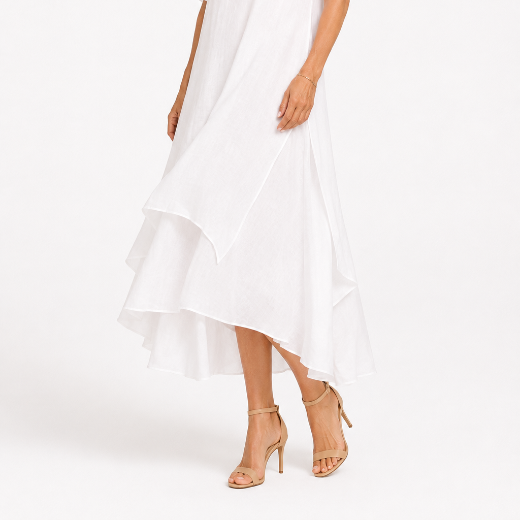 Dress : Women's Timeless Elegant Dress - Flattering Flowing Style in White van Paper Favor