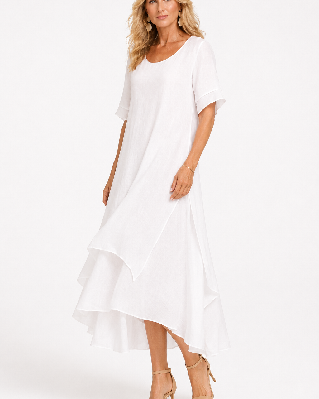 Dress : Women's Timeless Elegant Dress - Flattering Flowing Style in White van Paper Favor