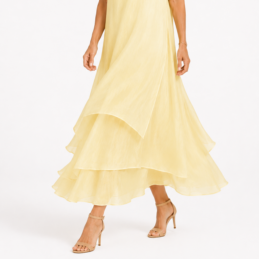 Dress : Women's Timeless Elegant Dress - Flattering Flowing Style in Yellow (Almost sold out) van Paper Favor