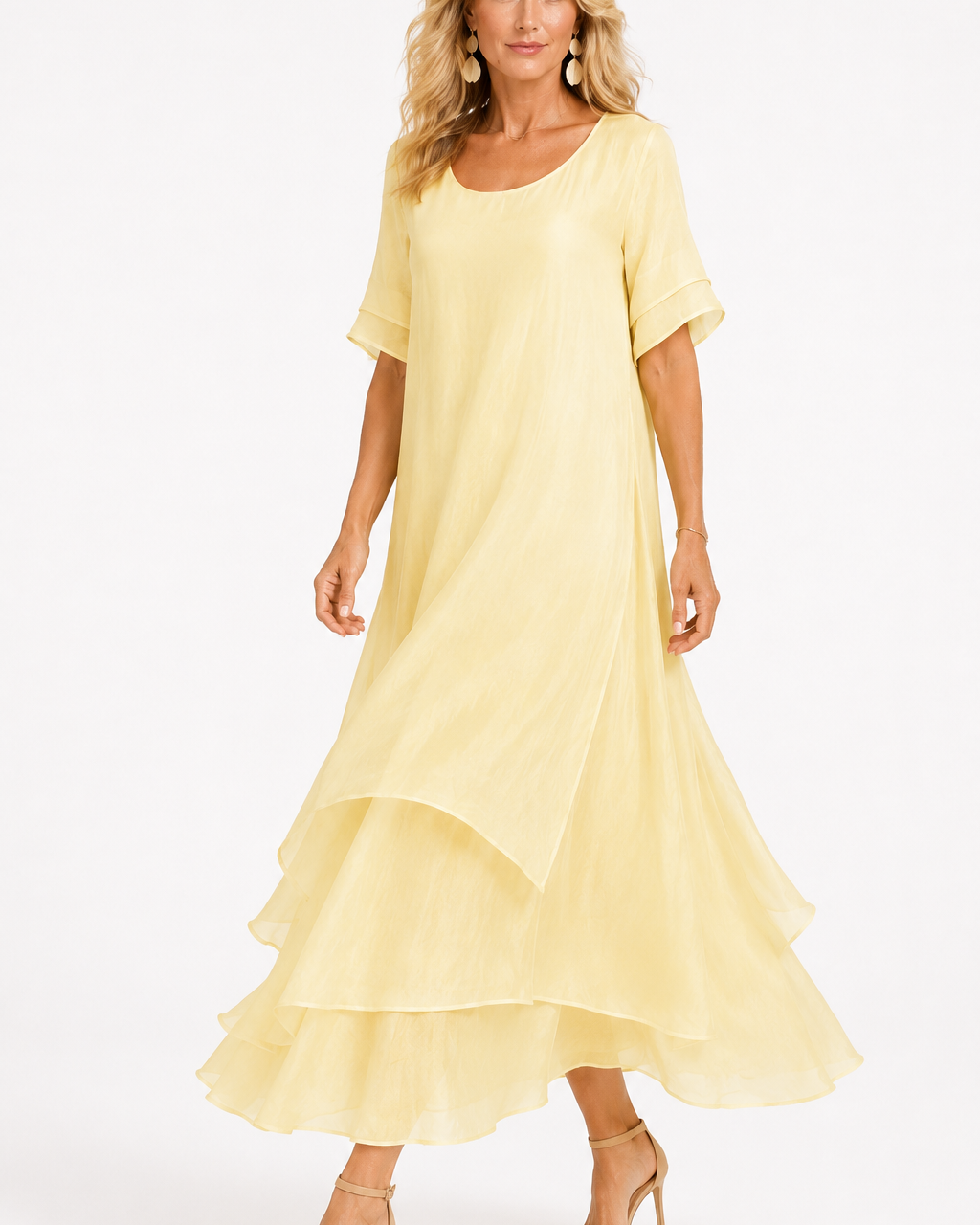 Dress : Women's Timeless Elegant Dress - Flattering Flowing Style in Yellow (Almost sold out) van Paper Favor