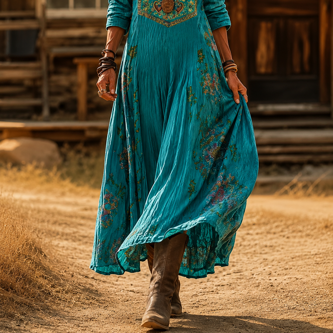 Clothing > Dresses : Eloise | Bohemian Autumn Dress in Multicolour van Paper Favor