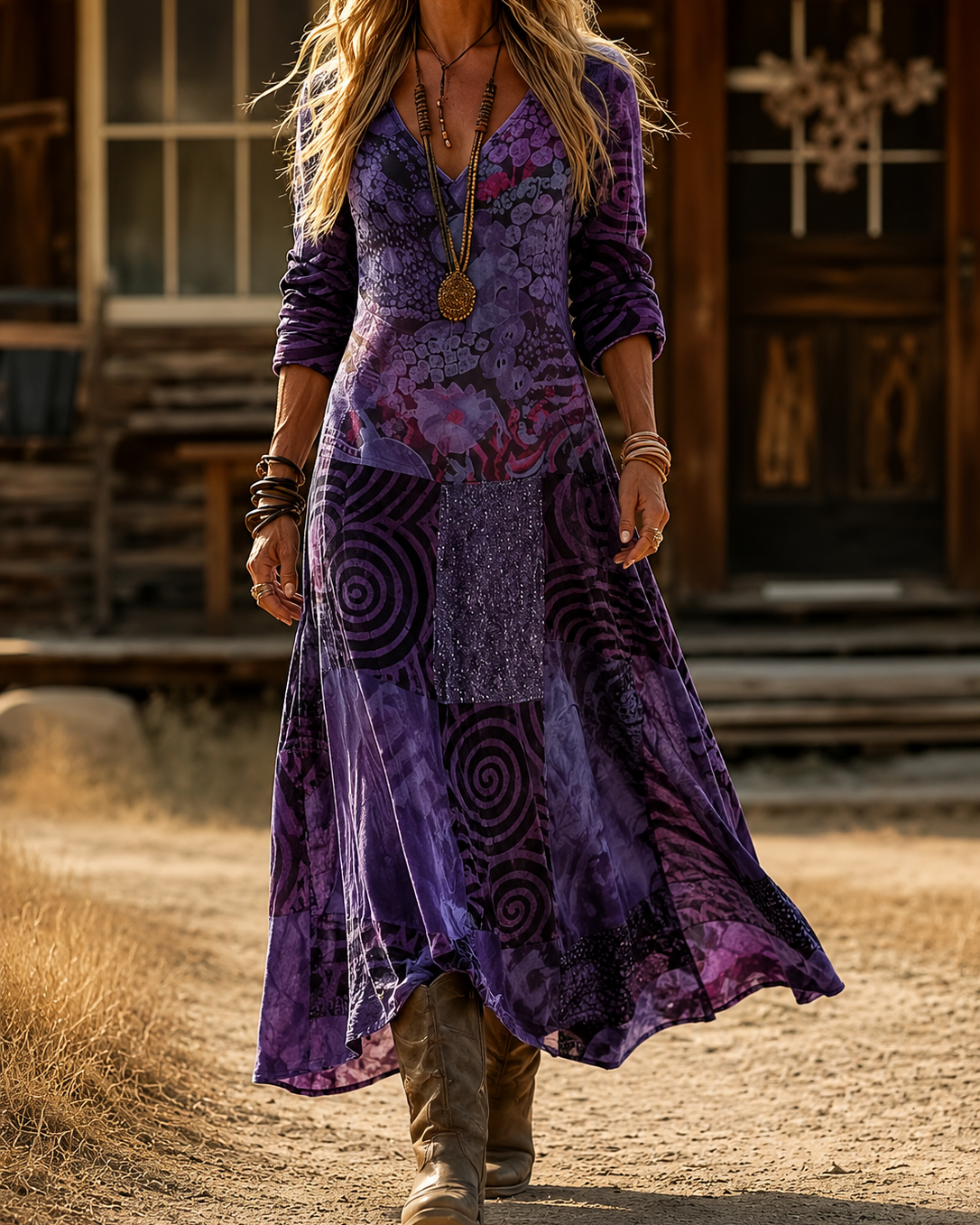 : Caelina | Vintage Bohemian Autumn Dress in Multicolour van Paper Favor