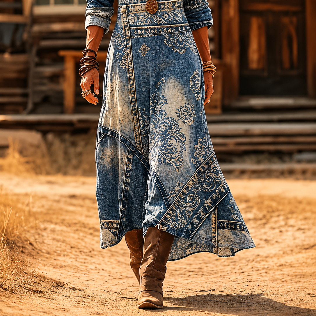 Clothing > Dresses : Selene | Bohemian Autumn Dress in Multicolour van Paper Favor