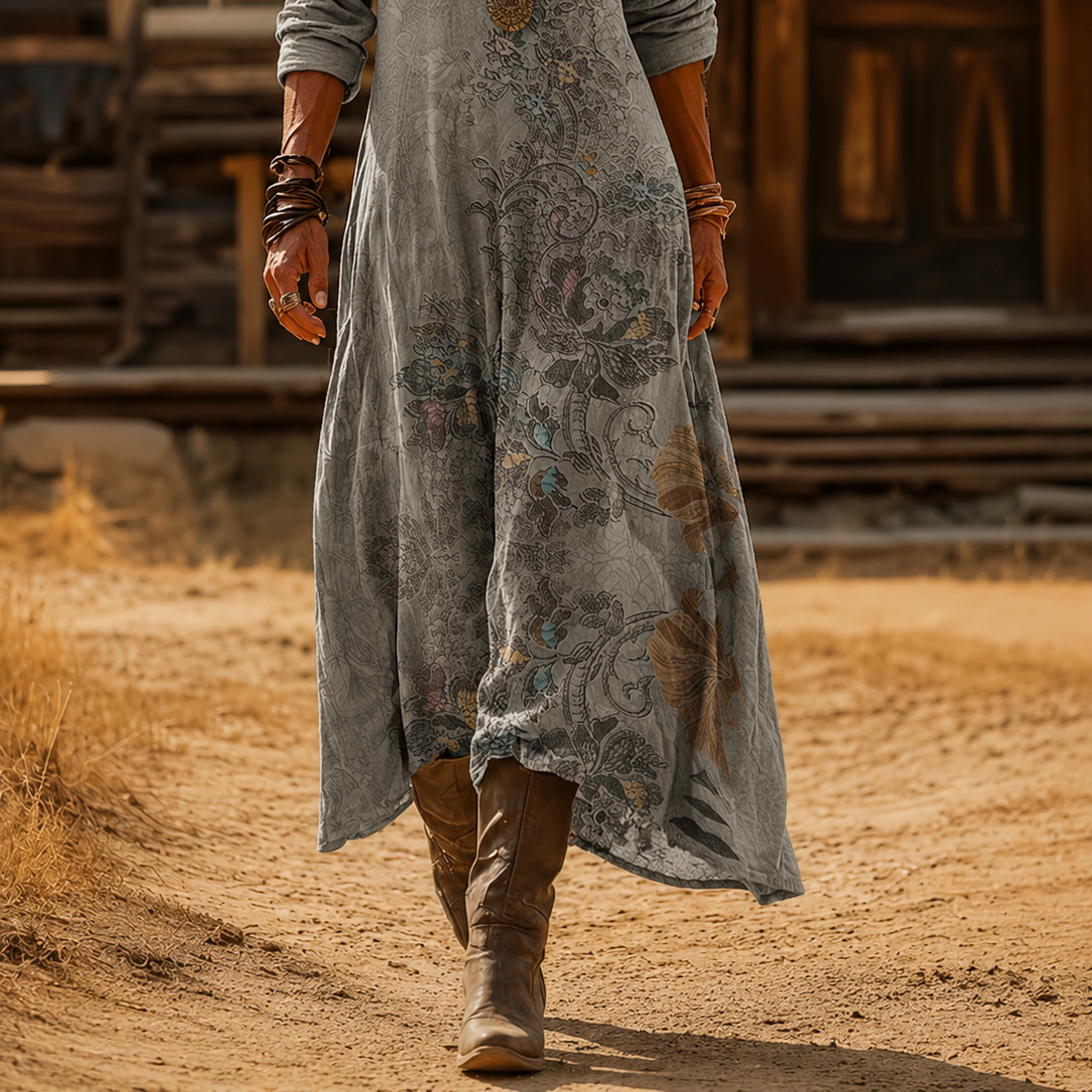 : Celestine | Vintage Bohemian Autumn Dress in Multicolour van Paper Favor