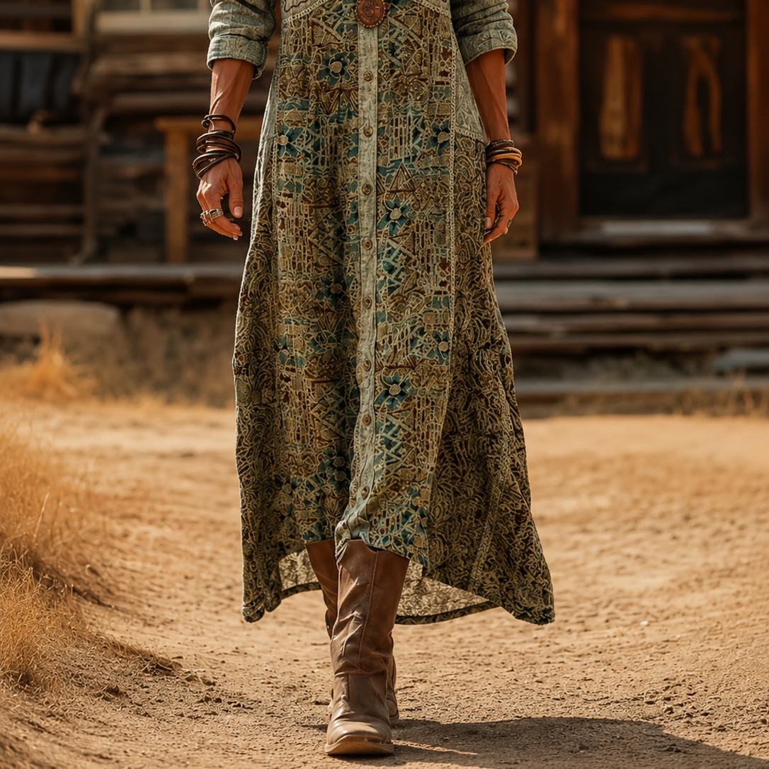 Clothing > Dresses : Imara | Bohemian Autumn Dress in Multicolour van Paper Favor
