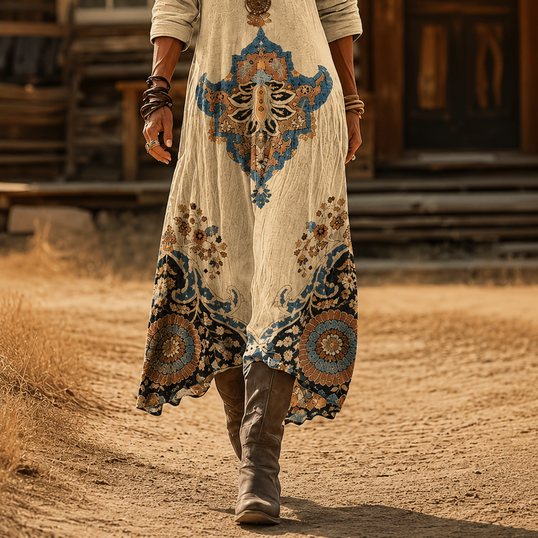 Clothing > Dresses : Elowen | Bohemian Autumn Dress in Multicolour van Paper Favor