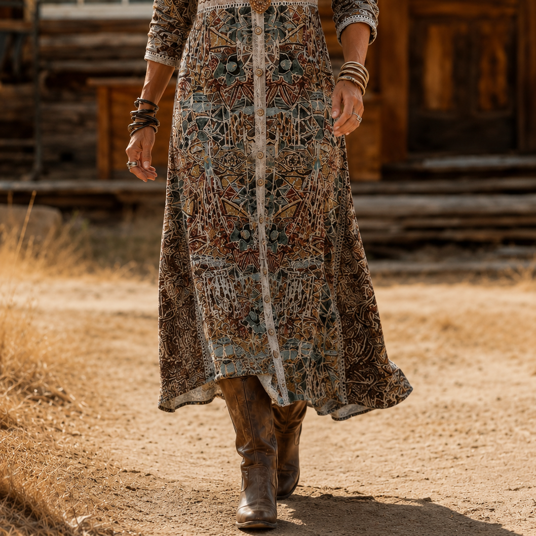 Clothing > Dresses : Amara | Bohemian Autumn Dress in Multicolour van Paper Favor