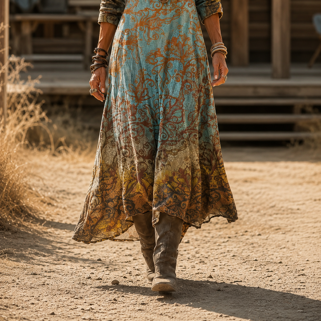 Clothing > Dresses : Mira | Bohemian Autumn Dress in Multicolour van Paper Favor