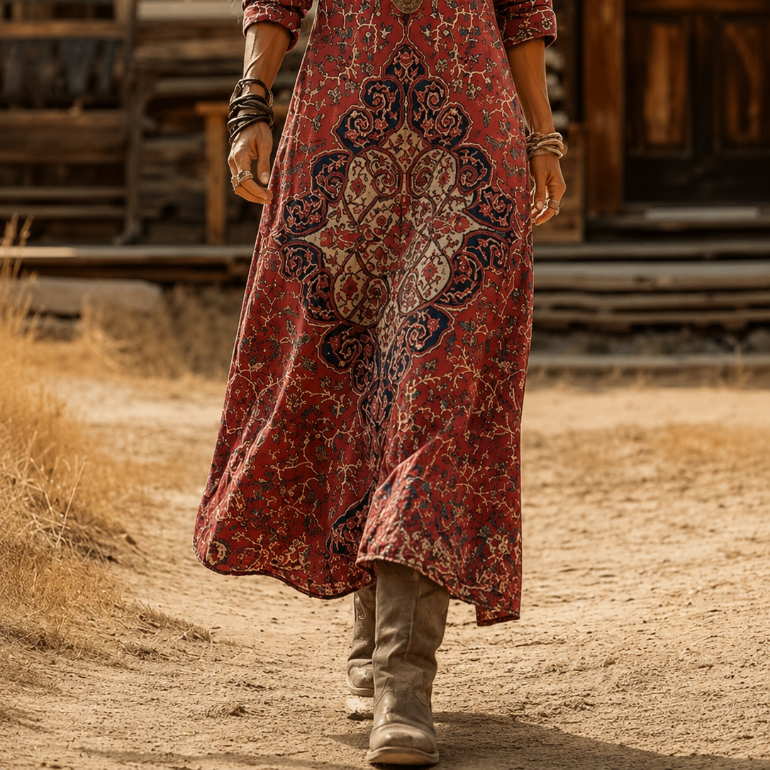 Clothing > Dresses : Niamh | Bohemian Autumn Dress in Multicolour van Paper Favor