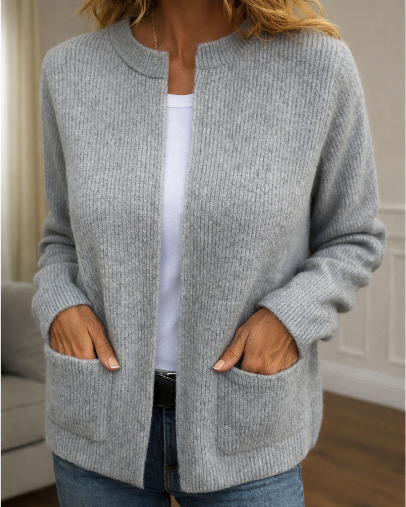 Cardigan : Brittney - Relaxed Comfort Cardigan in Grey van Paper Favor