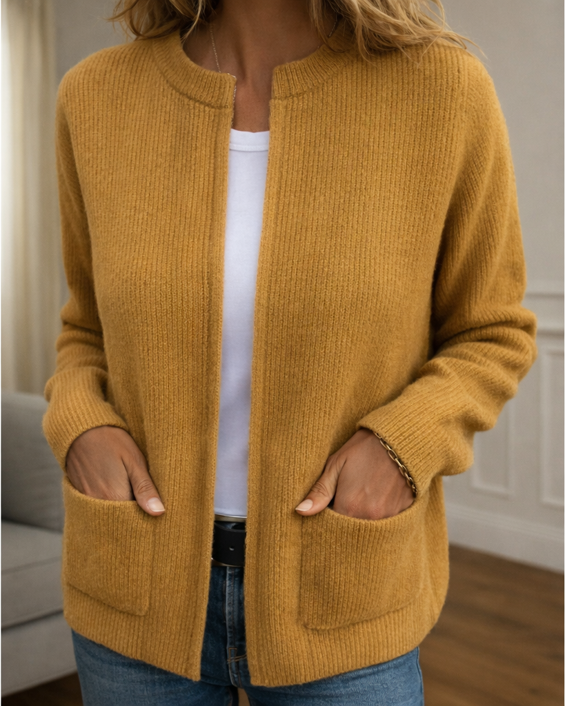 Cardigan : Brittney - Relaxed Comfort Cardigan in Brown van Paper Favor
