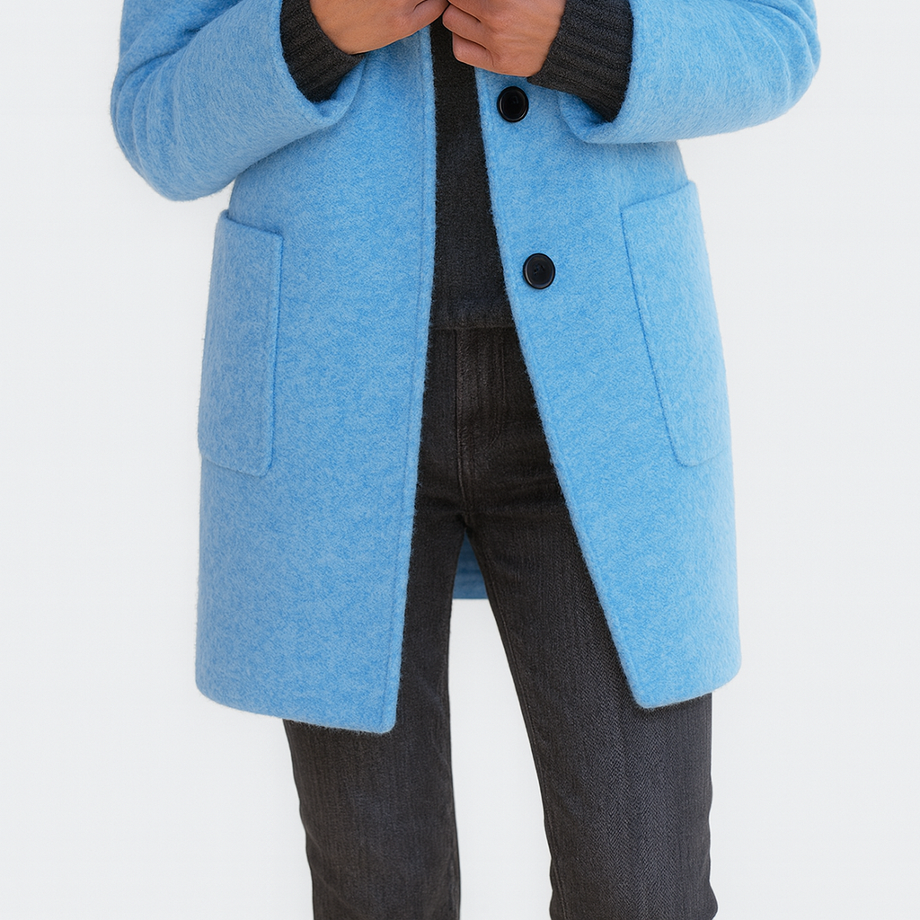 Winter Coat : Victoria - Timelessly Elegant Winter Coat for a Sleek, Warm Look in Light Blue van Paper Favor