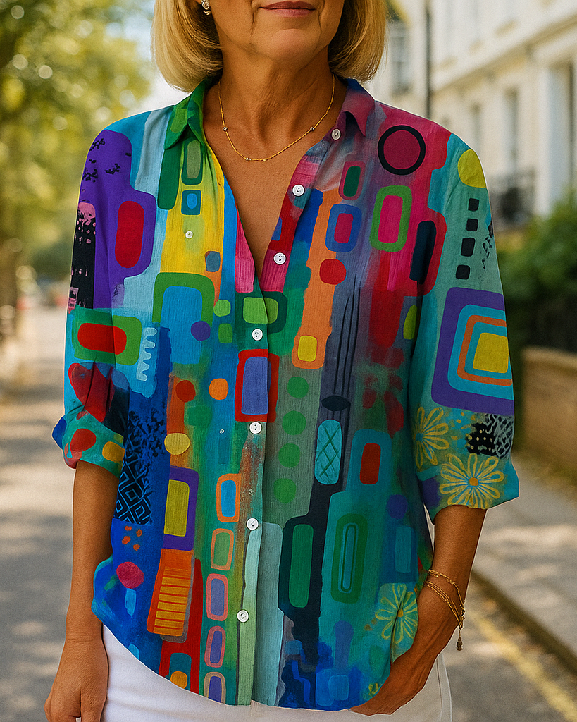 Blouse : Catalina Vibrant Artistic Print in Modern Multi van Paper Favor
