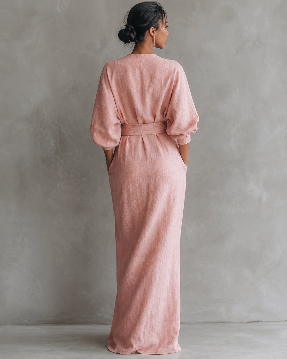 : Lola | V-Neck Waist Draped Long Sleeve Dress in van Paper Favor