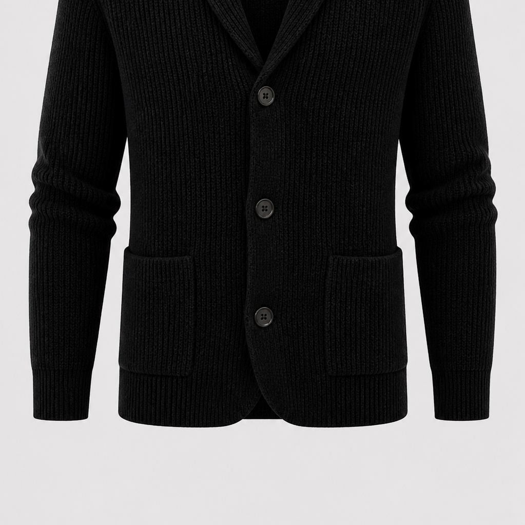 Men’s Thick Polyester Button-Down Cardigan with Shawl Collar and Pockets
